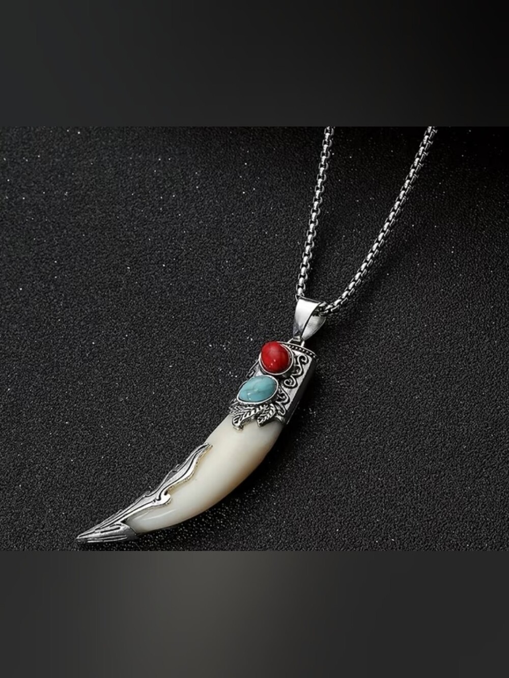 NWOT- Handcrafted White Pendant with Turquoise and Red Stones.
